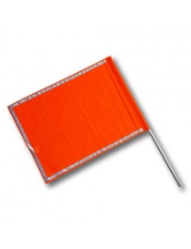 Bandiera segnaletica arancione fluorescente double face nylon con fasce rifrangenti cm. 80x60, manico in alluminio.