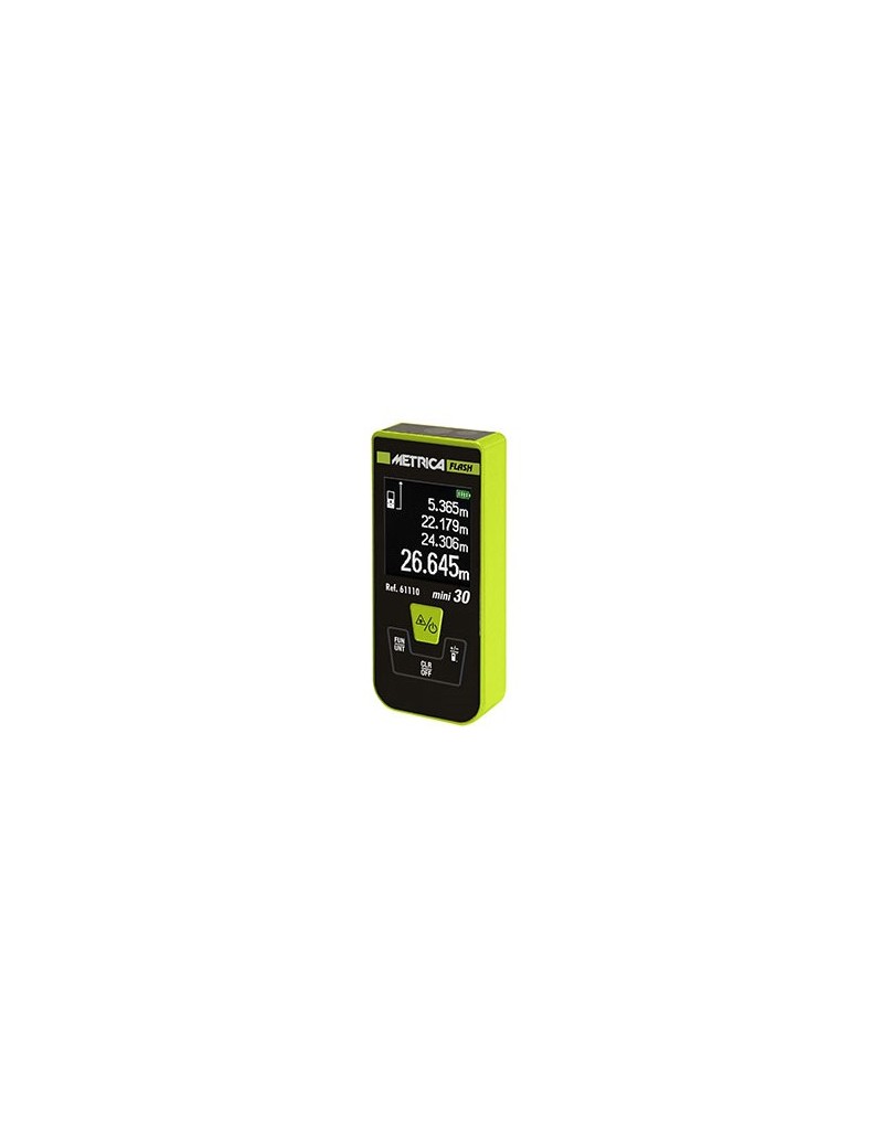 Distanziometro Flash Mini 30 dotato di display retroilluminato su 4 righe, schermo ad alta visibilità e batteria LI-ION ricaric