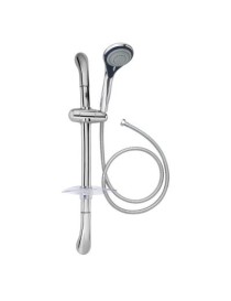 Saliscendi con barra ad arco  30x15 mm.doccia anticalcare cinque getti,portasapone cromato e flessibile m.1,50 in acciaio inox,d