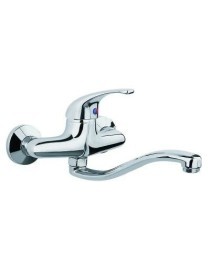 LINEA ASTRA Miscelatore lavello monocomando a muro. Cartuccia a dischi ceramici ad alta resistenza. Canna bassa a "S" girevole e