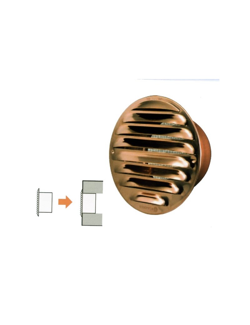Griglia circolare da incasso in rame, con rete. Fornita con pellicola trasparente antigraffio.