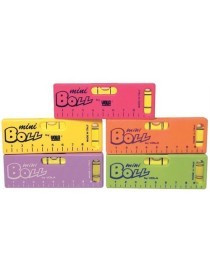 Livellina in materiale plastico (ABS) a due fiale. Sono disponibili in 5 colori: lilla, fuxia, giallo fluorescente, verde ed ara