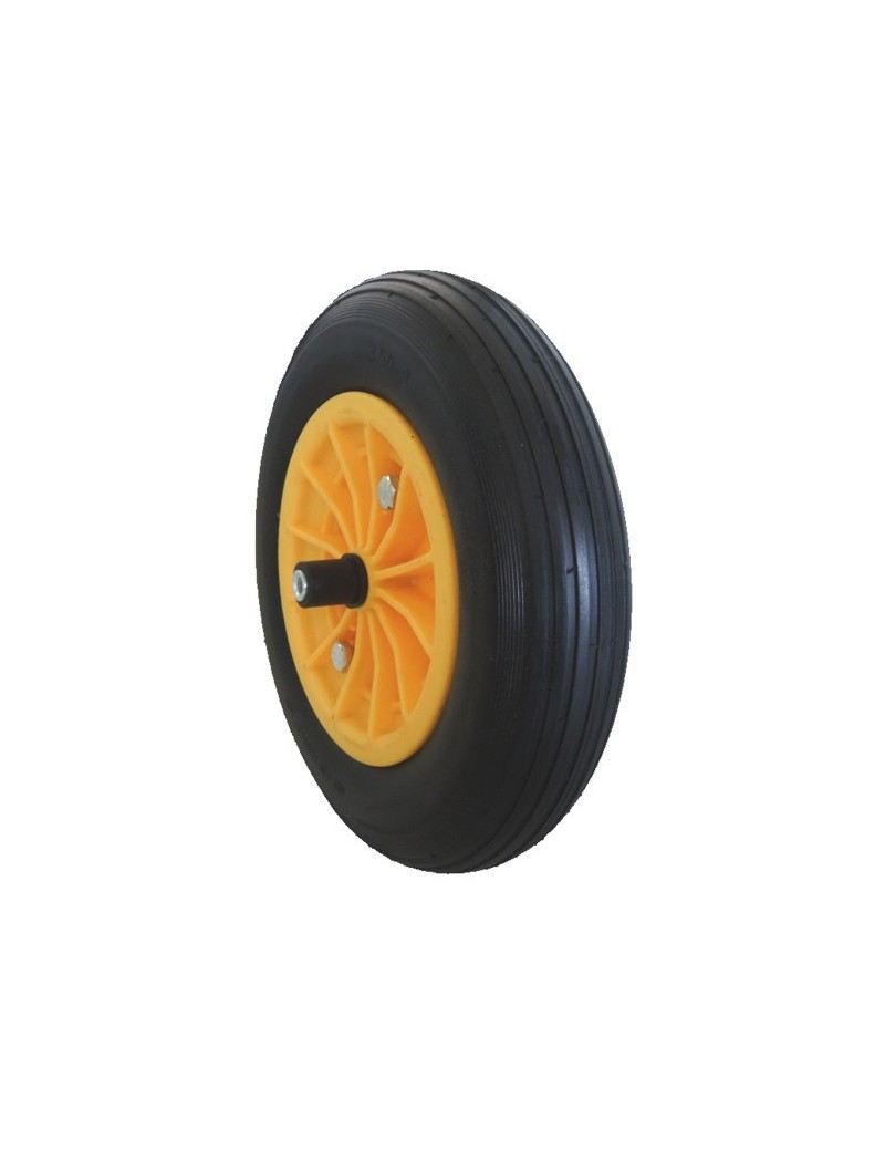 Ruota 350x80 gialla antiforo in poliuretano per carriola Gardenia con camera d'aria in butile, garantisce più a lungo la pressi