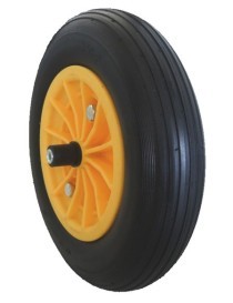 Ruota 350x80 gialla antiforo in poliuretano per carriola Gardenia con camera d'aria in butile, garantisce più a lungo la pressi