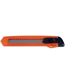 Coltello con impugnatura anatomica in materiale plastico. Stop lama automatico e sicurezza dell'arresto della lama. Lama da mm.1