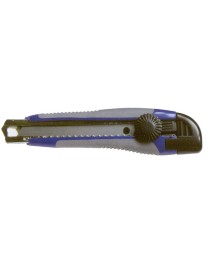 Coltello con impugnatura anatomica in materiale plastico bicomponente: gomma + ABS. Arresto manuale della lama. Lama da mm.18. C