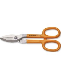 Cesoia in acciaio forgiato a caldo e temperato. Manici ricoperti in PVC ad immersione. Lame piatte e larghe.